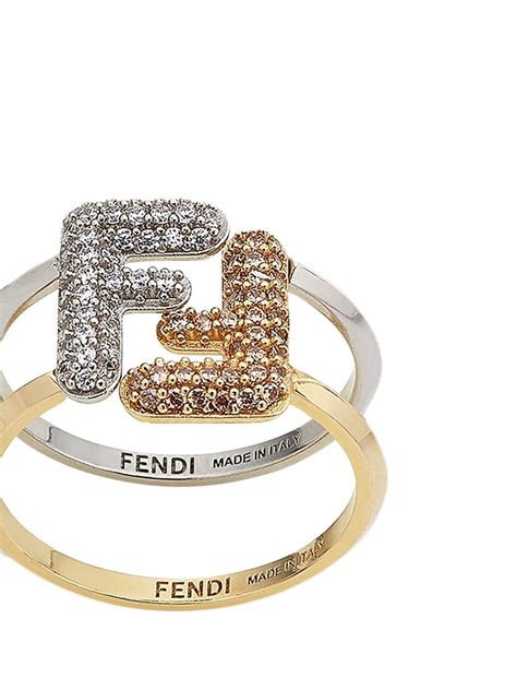 anello fendi|FENDI FF Anello Gold and Crystal Embellished Ring Large.